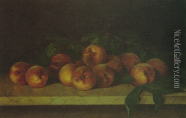 Still Life Of Peaches On A Marble Ledge Oil Painting - Claudius W. Schreyer
