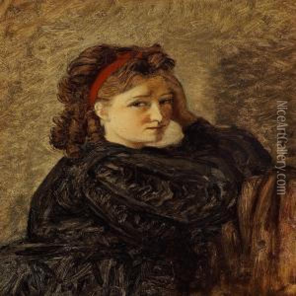 Portrait Of Elna Glad Nee Collin Oil Painting - Ludvig Abelin Schou