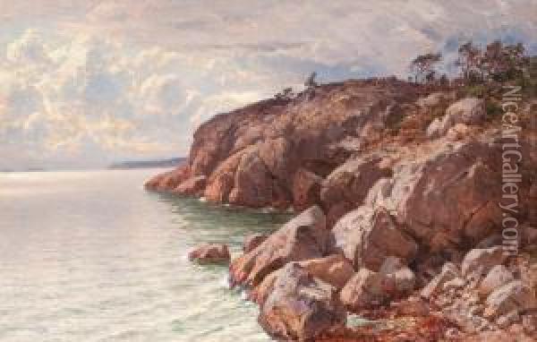 Costal View With Rocks Oil Painting - Hjalmar (Magnus) Munsterhjelm