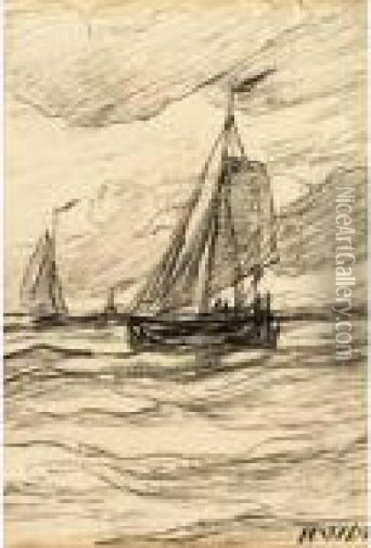 Ships Offshore Oil Painting - Hendrik Willem Mesdag