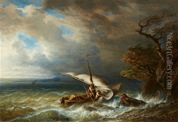A Sailing Ship In Rough Seas Oil Painting - Francois Diday