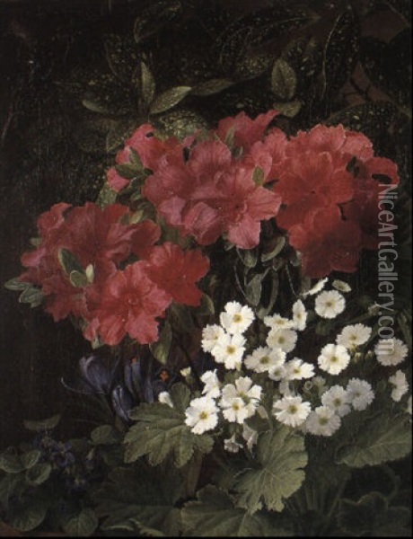 Azalea, Primula, Crocus And Violets Oil Painting - William Hammer