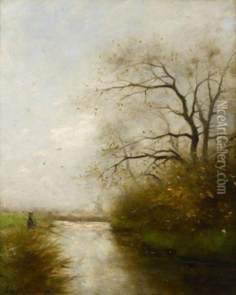 Figure Along Canal Oil Painting - Charles Paul Gruppe