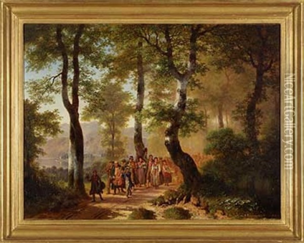 Hochzeitszug Am Seeufer Oil Painting - August Richard Zimmermann