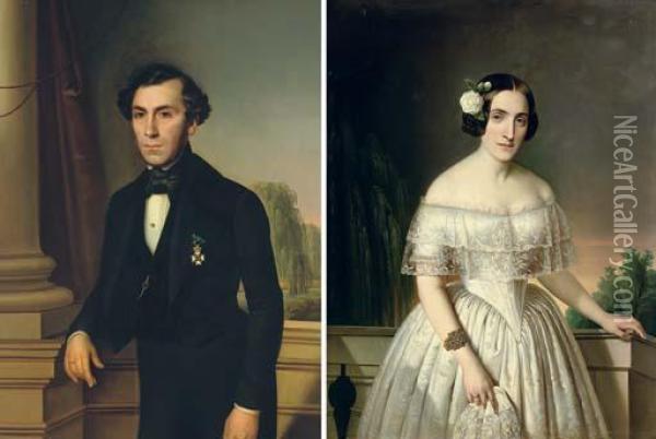 Portrait Of Pantia Ralli; And Portrait Of Mrs Pantia Ralli 
 Oil On Canvas Oil Painting - Franz Xavier Winterhalter