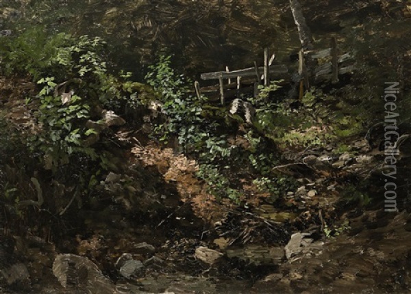 Waldstuck Mit Zaun Oil Painting - Eduard Schleich the Younger