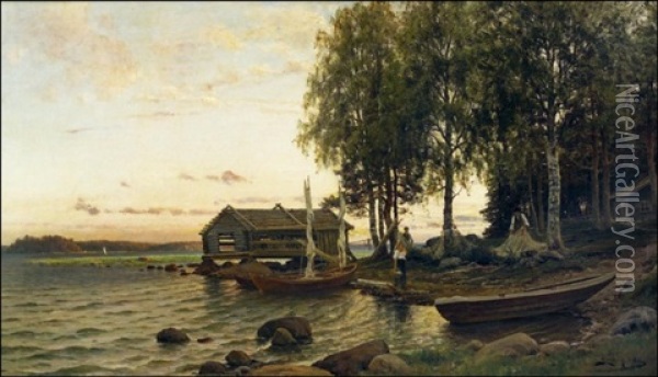 Ilta Porvoon Saaristossa Oil Painting - Berndt Adolf Lindholm