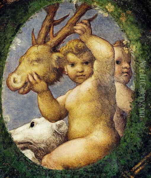 Putto With Hunting Trophy Oil Painting - Antonio Allegri da Correggio