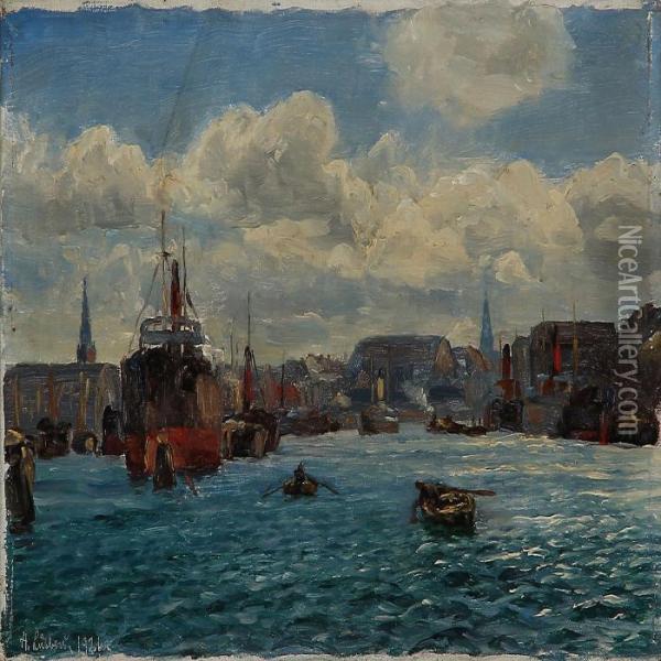The Entrance To Copenhagen Harbour Oil Painting - Holger Peter Svane Lubbers