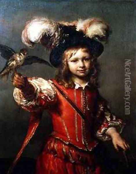 A Boy with a Falcon and Leash 1665 Oil Painting - Jan or Joan van Noordt