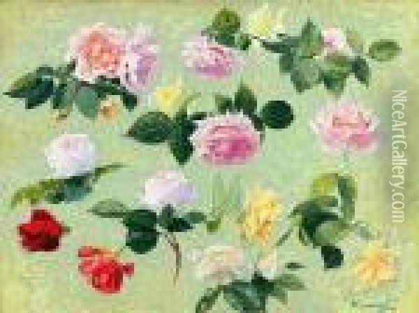 Les Roses Oil Painting - Achille Lauge