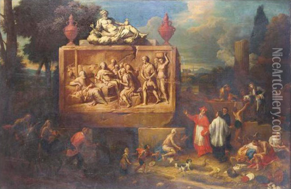 Saint Charles Borromee Faisant La Charite Dans Un Paysage Orne De Ruines Oil Painting - Henry Ferguson