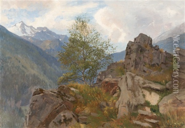 Berglandschaft Mit Markantem Felsen Oil Painting - Georg Holub