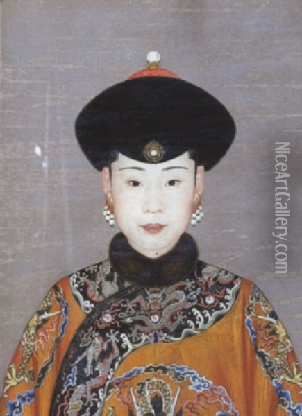 Portrait De La Concubine Chun-hui Oil Painting - Jean-Denis Attiret