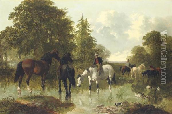 The Watering Place Oil Painting - John Frederick Herring Snr