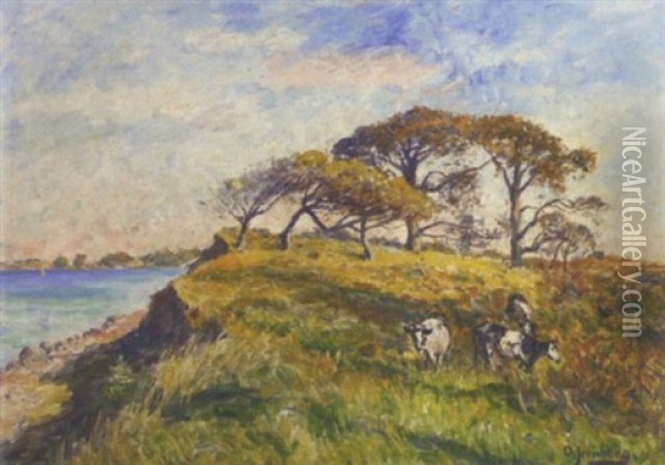 Cattle On A Cliff Oil Painting - Olof August Andreas Jernberg