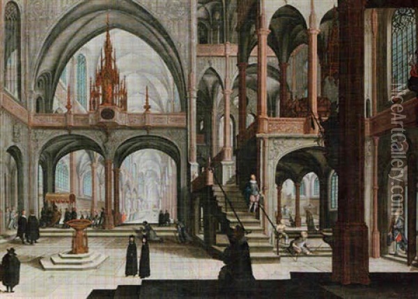 The Interior Of A Cathedral With A Procession Oil Painting - Hendrick Aerts