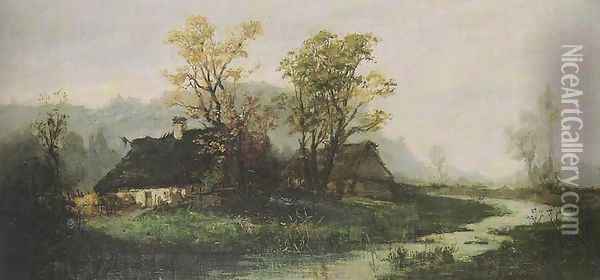 Landscape with Cottages Oil Painting - Aleksander Mroczkowski