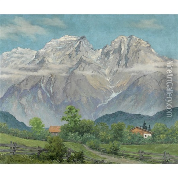 Das Karwendel Mit Dem Bettelwurf Im Tirol Oil Painting - Robert Kiener