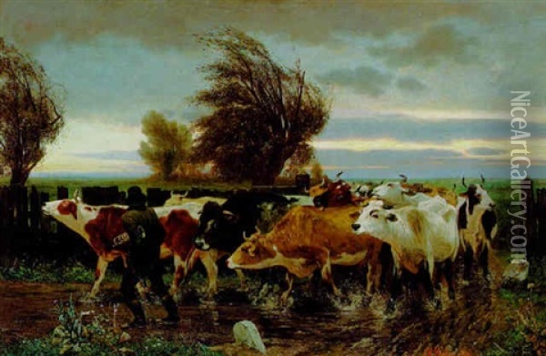 Heimkehr Der Kuhe Oil Painting - Carl Rudolph Huber