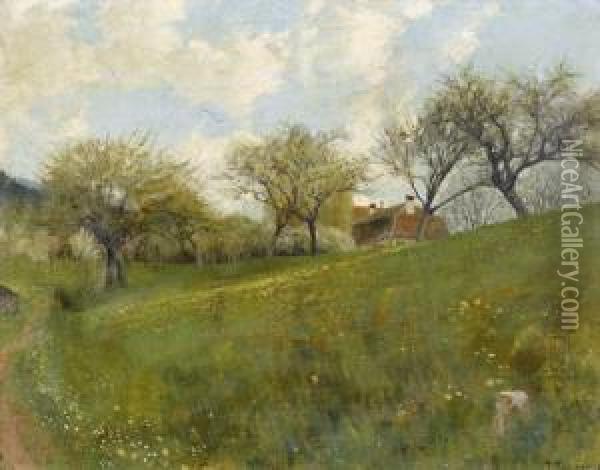 Fruhlingswiese Mit Bauerngut. Oil Painting - Leo Paul Samuel Robert