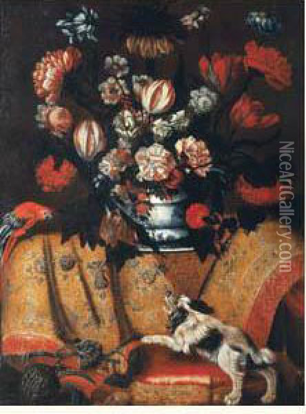 Bouquet De Fleurs Sur Un Entablement Oil Painting - Renaud Levieux