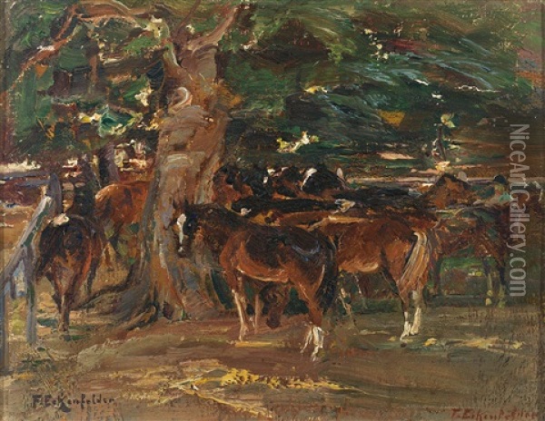 Pferde Unter Einem Baum Oil Painting - Friedrich Eckenfelder