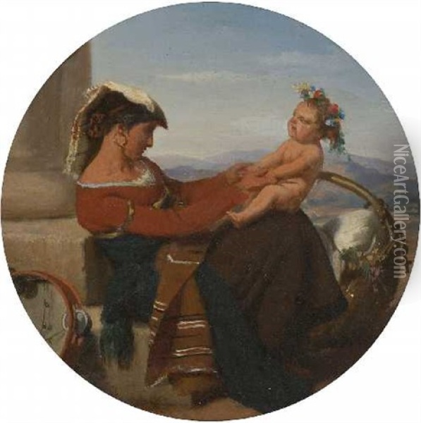 Neapolitanerin Mit Ihrem Kind Oil Painting - Julius Rast