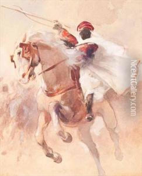The Arab Horseman Oil Painting - Cesare Biseo