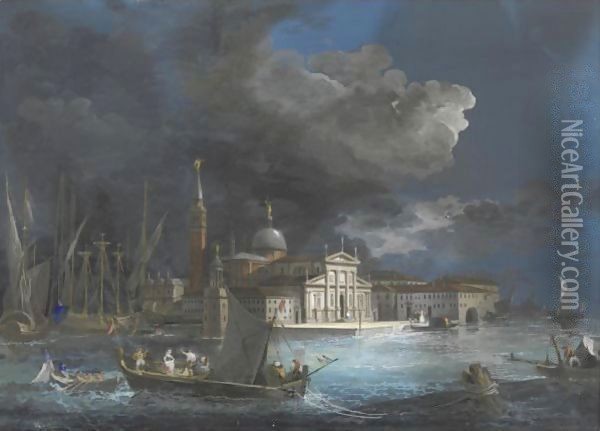 Venezia, San Giorgio Maggiore Sotto La Luna Oil Painting - Giuseppe Bernardino Bison