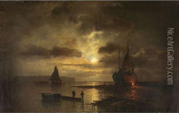 Mondnacht Bei Helgoland Oil Painting - Julius Kohnholz