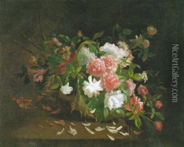 Blumen In Einem Flechtkorb Oil Painting - Georges Jeannin