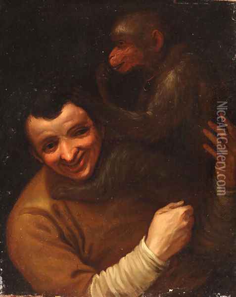 A man with a monkey Oil Painting - Annibale Carracci