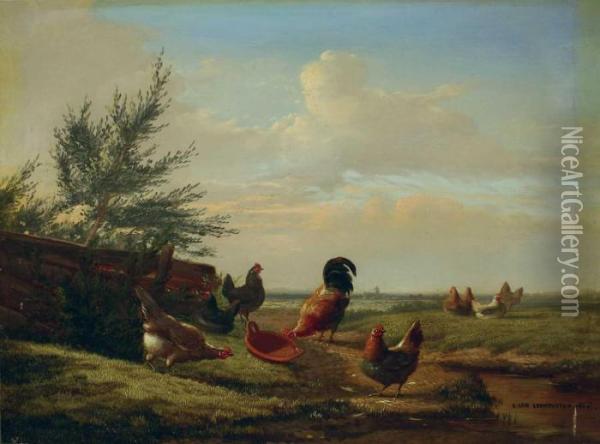 Landschaft Mit Geflugel. Oil Painting - Cornelis van Leemputten