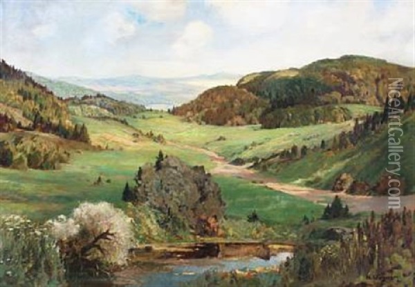 Landscape From Schwaben Oil Painting - Karl Wagner