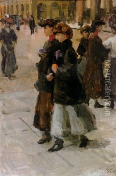 Midinettes Op Het Place Vendome, Parijs Oil Painting - Isaac Israels