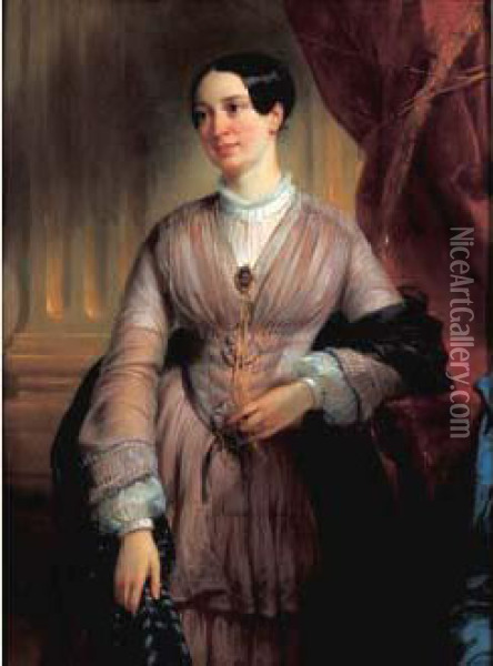 Portrait De Marie-eugenie Deveria, Fille De L'artiste, Circa 1850-55 Oil Painting - Eugene Deveria