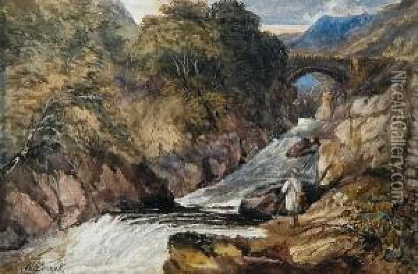 Fisherman In A Landscape Oil Painting - William James Bennett