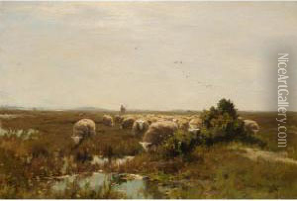 A Flock Of Sheep Drinking Oil Painting - Willem II Steelink