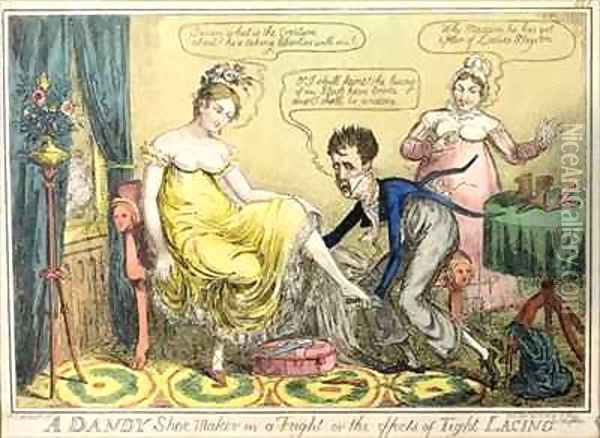 A Dandy Shoe Maker in a Fright or the Effects of Tight Lacing Oil Painting - Isaac Robert Cruikshank