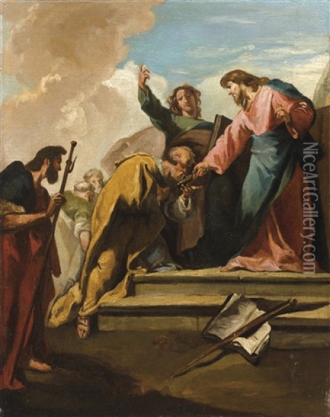 Le Christ Et Saint Pierre Oil Painting - Giovanni Battista Pittoni the younger