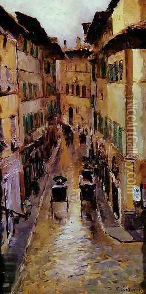 A Florence Street in the Rain Oil Painting - Konstantin Alexeievitch Korovin