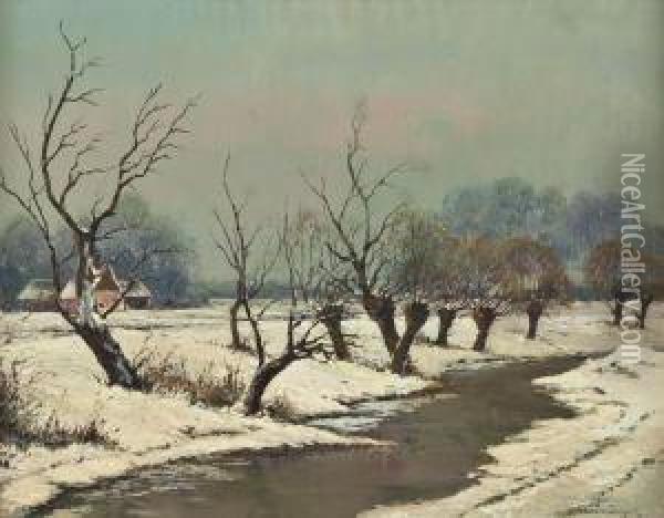 Winterliche Niederrheinlandschaft Oil Painting - Alfred Rasenberger