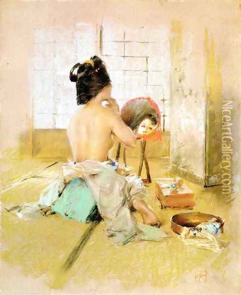 Geisha at Her Toilet Oil Painting - Robert Frederick Blum