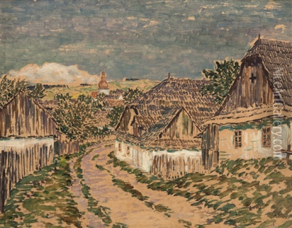 A Road Through A Village Oil Painting - Jan Honsa