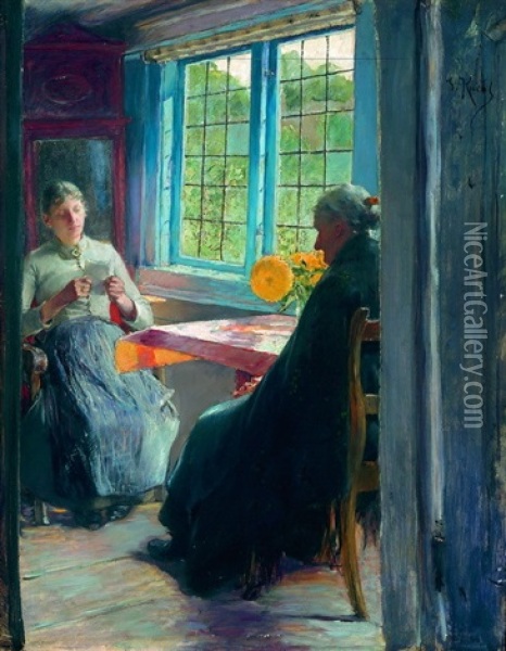 Interieur Mit Zwei Frauen Oil Painting - Gotthardt Johann Kuehl