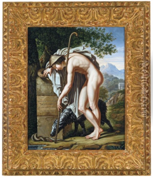 Ein Hirte An Einem Grabstein Sinnend - Culex - Die Stechmucke Oil Painting - Jean-Auguste-Dominique Ingres