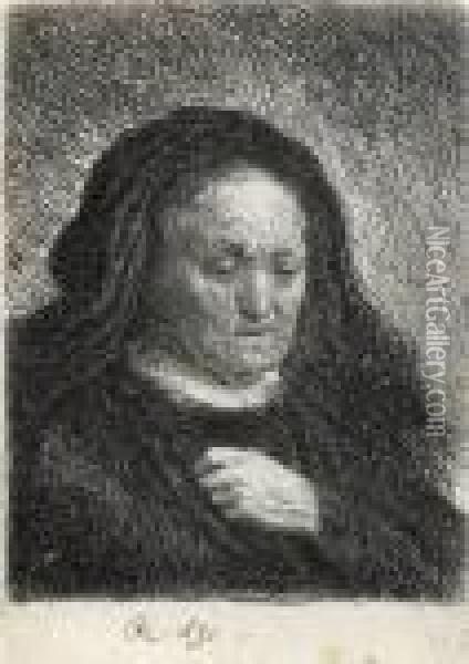 The Artist's Mother With Her Hand On Her Chest Oil Painting - Rembrandt Van Rijn