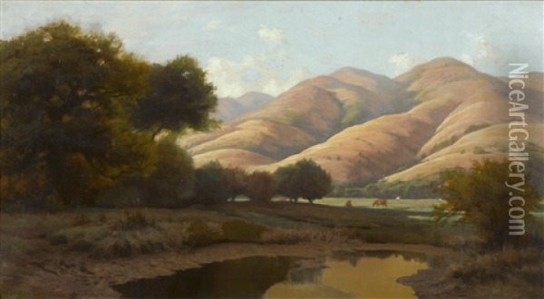 Cows Grazing Beneath Rolling Hills Oil Painting - Gordon Coutts