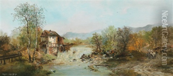 Eine Muhle Am Fluss Oil Painting - Lothar Buerger